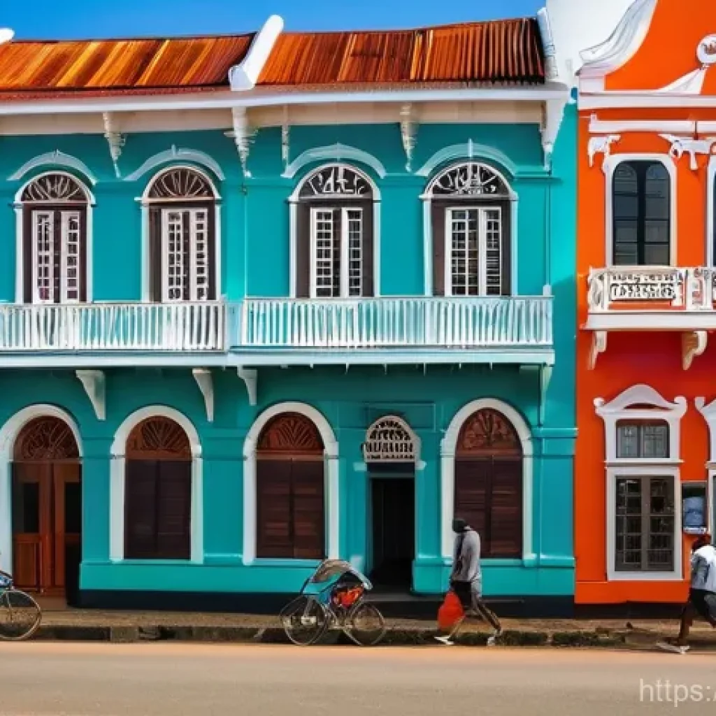 수리남의 가장 오래된 도시와 유적지 - A vibrant street scene in the historic inner city of Paramaribo, Suriname, featuring rows of intrica...