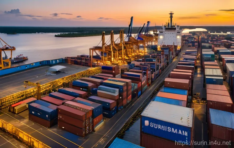 수리남과 유럽 국가들의 경제적 관계 - Image Prompt 1: Paramaribo Port - A Gateway of Trade and History** 수리남과 유럽 국가들의 경제적 관계 - Image Prompt 1: Paramaribo Port - A Gateway of Trade and History**