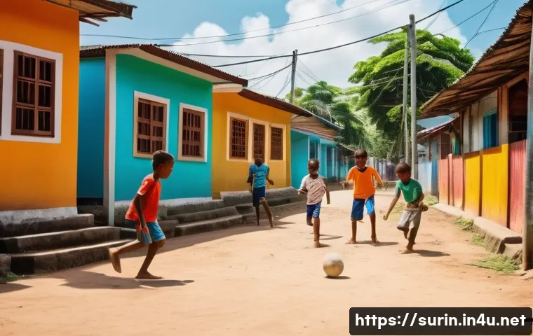 수리남에서 인기 있는 스포츠 베팅 문화 - **Surinamese Street Football Scene:** A vibrant and energetic scene in a Surinamese neighborhood. Ch...